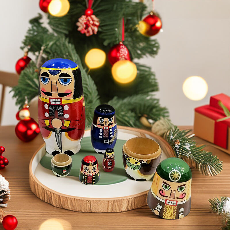 5Pcs Russian Matryoshka Dolls Nutcracker Handmade Wooden Christmas Table Decoration Doll Nesting Dolls Set for Kids Birthday Toy supplier