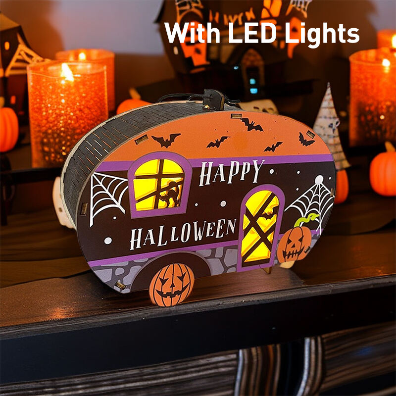 Festival Halloween Wooden Pumpkin Light Decorations Lighted Table Decor, Battery Operated Halloween Tabletop Centerpiece factory