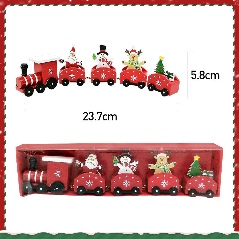 Happy Trees 5 Pcs Wooden Christmas Train with Snowman, Mini Train Decor Set for Christmas Party, Christmas Train Ornament Gift factory