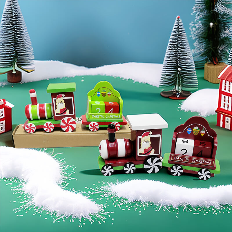 Christmas Painted Wooden Decoration Mini Train for Xmas Table Top Ornament for Festival Party details