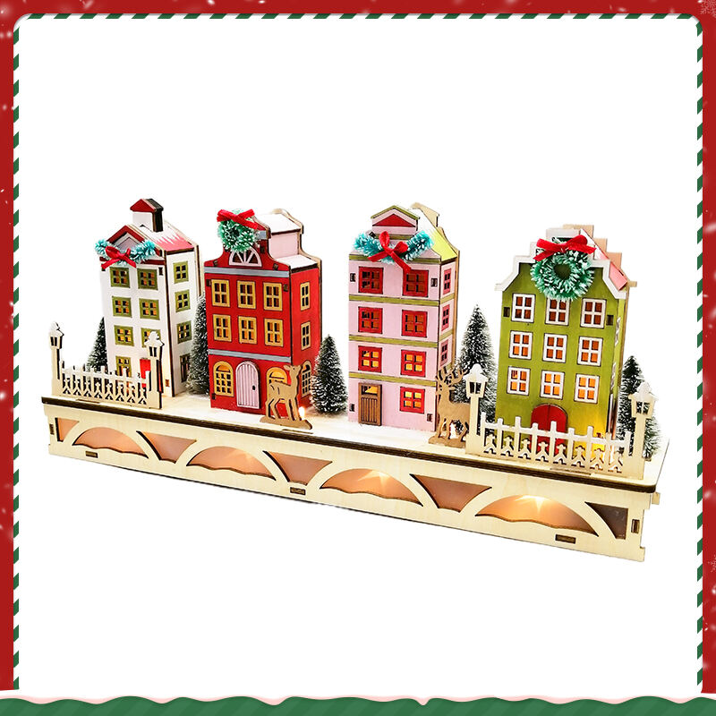 Christmas House Village With Wooden Laser Cut Christmas Scene And Light Up Colourful For Christmas Gift supplier