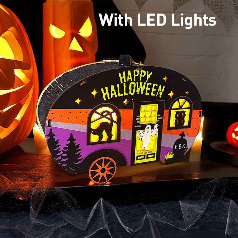 Festival Halloween Lights Decorations Wooden Lighted Table Decor, Battery Operated Halloween Tabletop Centerpiece details