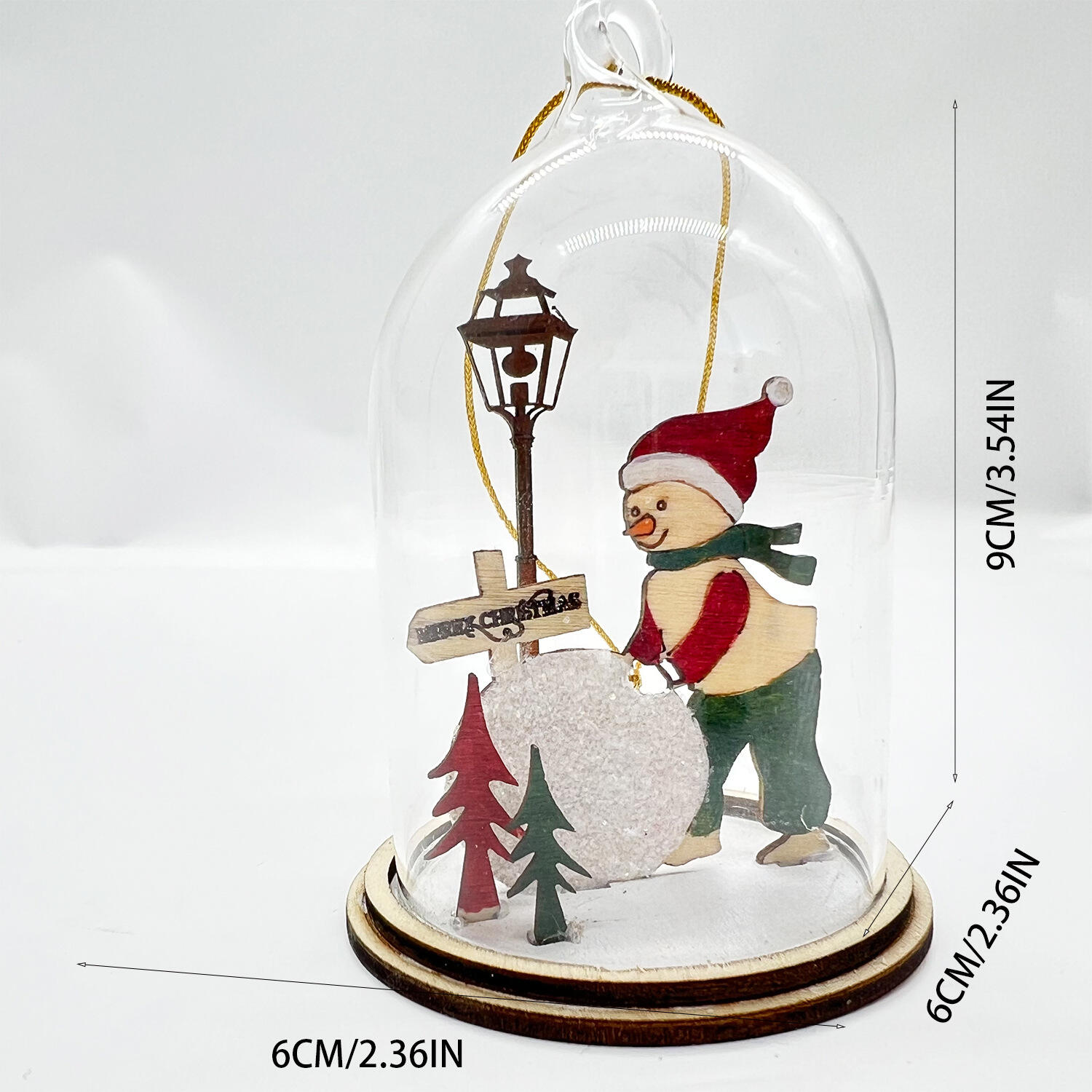 Christmas Led lighting Hanging Glass Christmas Ornaments Christmas Snowman With Child Wooden Decoration manufacture