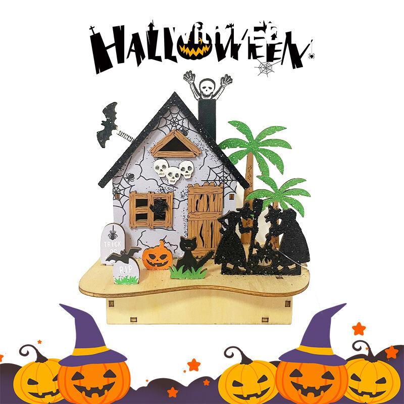 Festival Halloween Decorations Light Wooden Lighted Table Decor, Battery Operated Halloween Tabletop Centerpiece Decorations factory
