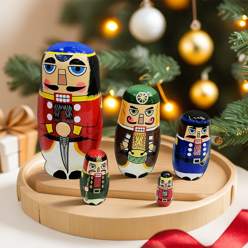 5Pcs Russian Matryoshka Dolls Nutcracker Handmade Wooden Christmas Table Decoration Doll Nesting Dolls Set for Kids Birthday Toy factory