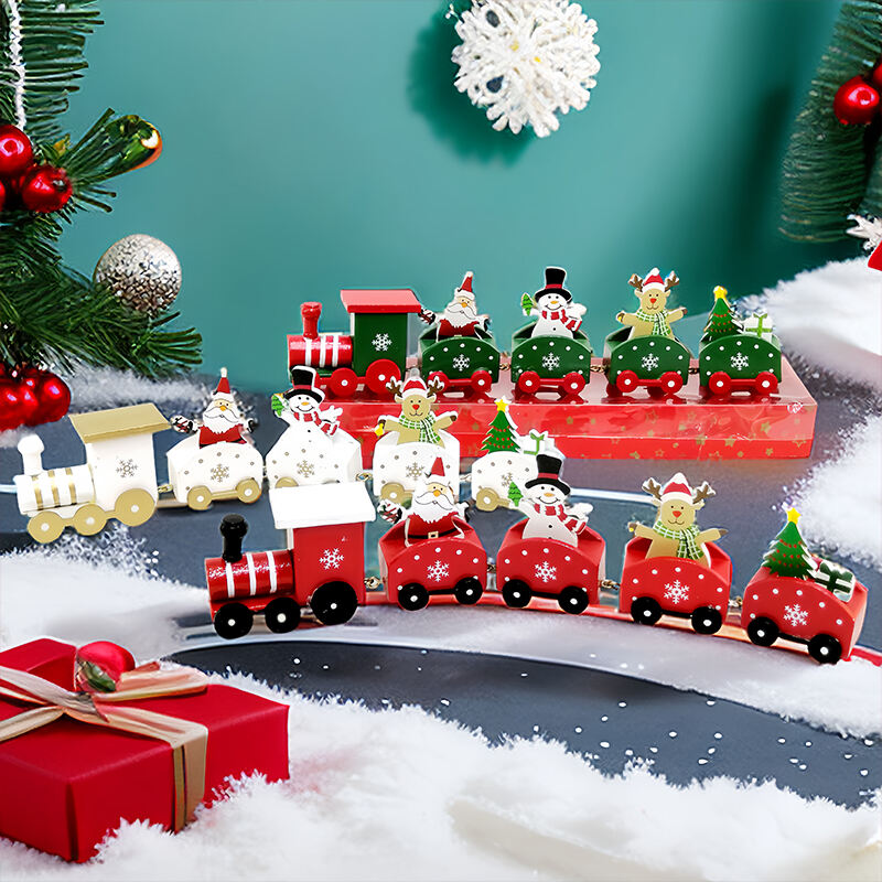 Happy Trees 5 Pcs Wooden Christmas Train with Snowman, Mini Train Decor Set for Christmas Party, Christmas Train Ornament Gift manufacture