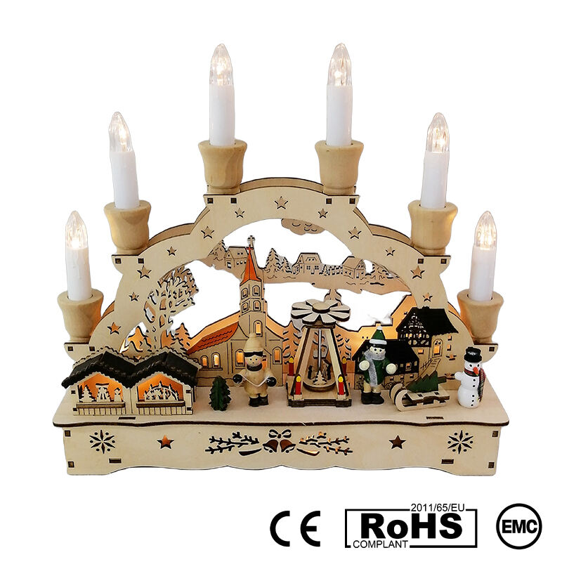 Christmas House Village With Wooden Laser Cut Christmas Scene And Light Up Arch Bridge For Christmas Gift factory