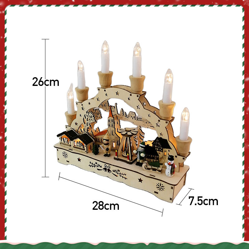 Christmas House Village With Wooden Laser Cut Christmas Scene And Light Up Arch Bridge For Christmas Gift details