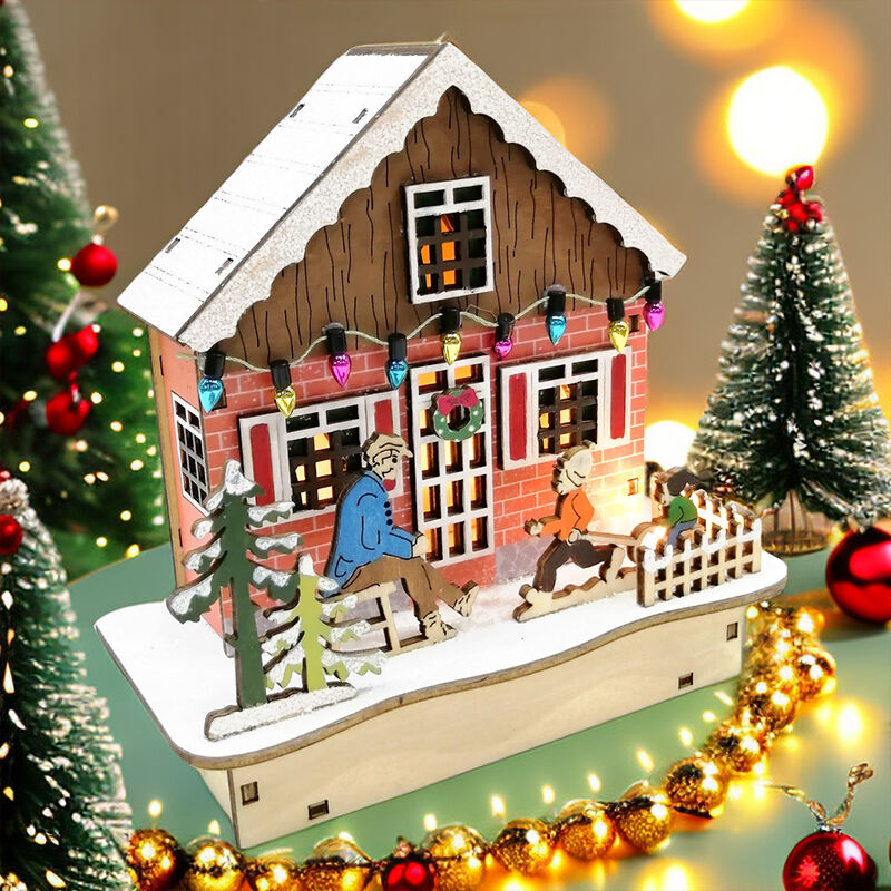 Colourful House Christmas Table Decorations With Wooden Laser Cut Christmas Scene And Light Up  For Christmas Gift supplier