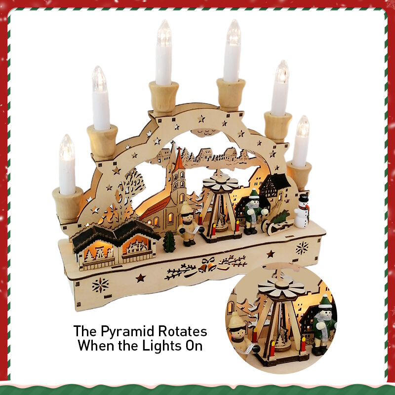 Christmas House Village With Wooden Laser Cut Christmas Scene And Light Up Arch Bridge For Christmas Gift supplier