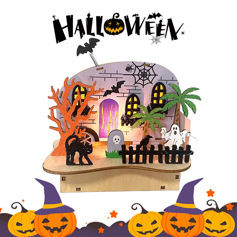 Festival Halloween Decorations Light Wooden Lighted Table Decor, Battery Operated Halloween Tabletop Centerpiece factory
