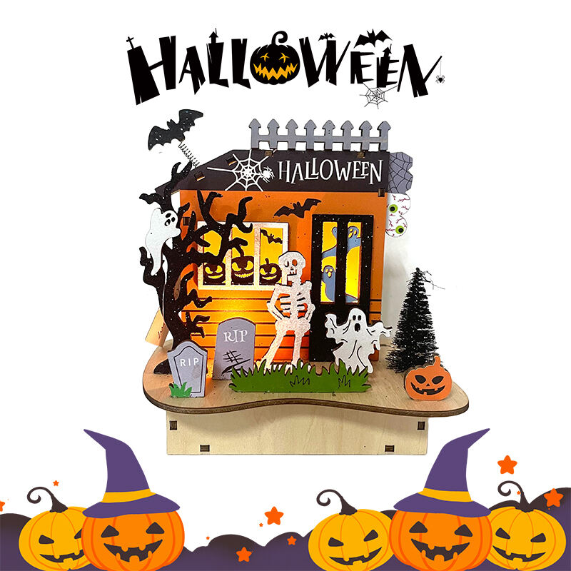 Festival Halloween Decorations Light Wooden Lighted Table Decor, Battery Operated Halloween Tabletop Centerpiece Decorations details