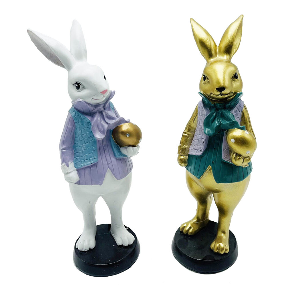 Eastern Decorations Polyresin Standing Boy Bunny Table Top Decoration For Home Table Easter Rabbit Craft Gifts supplier