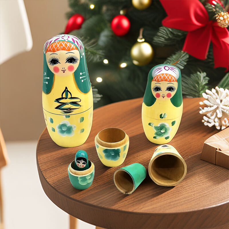5Pcs Russian Matryoshka Dolls Handmade Wooden Christmas Table Decoration Doll Nesting Dolls Set for Kids Birthday Toy Gift supplier