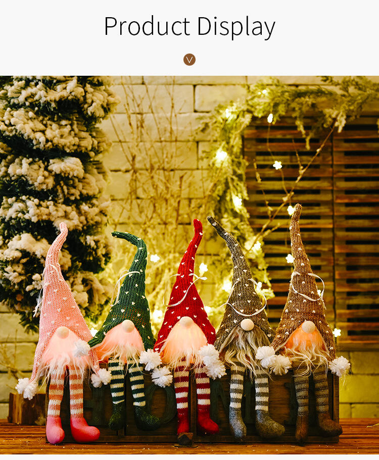 Christmas Gnome Light Plush Gnomes Gonk With Lights & Long Legs Hanging Ornaments details