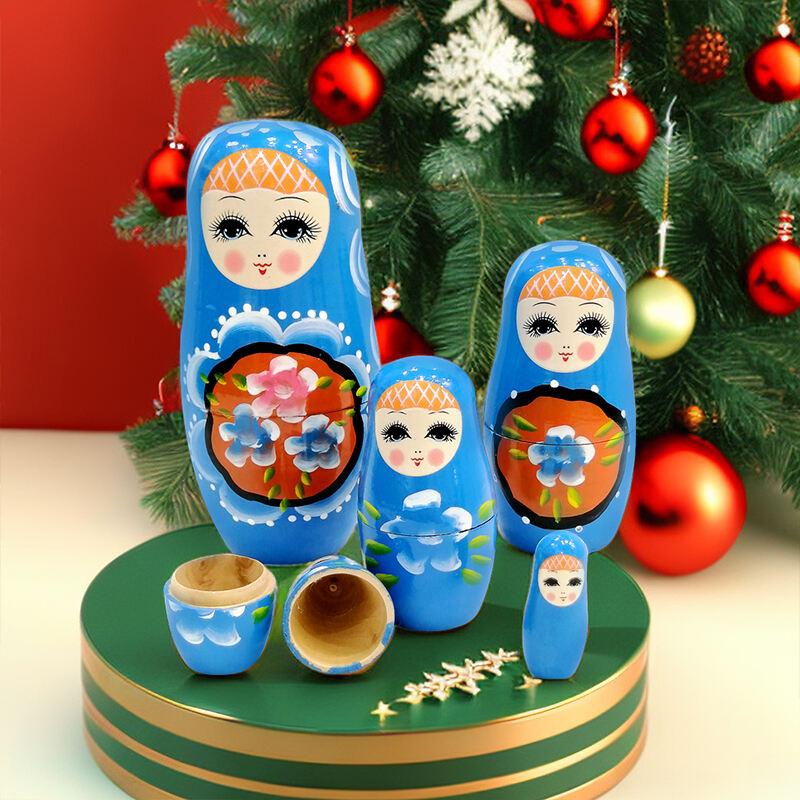 5Pcs Russian Matryoshka Dolls Handmade Wooden Christmas Table Decoration Doll Nesting Dolls Set for Kids Birthday Toy Gift manufacture