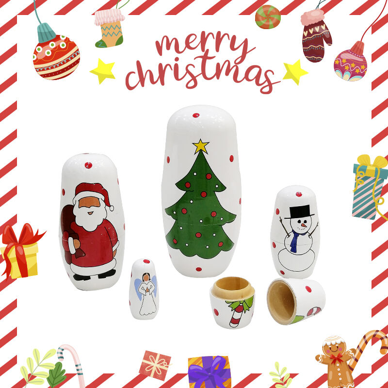 5Pcs Russian Matryoshka Dolls Handmade Wooden Christmas Table Decoration Doll Nesting Dolls Set for Kids  Birthday Toy Gift manufacture