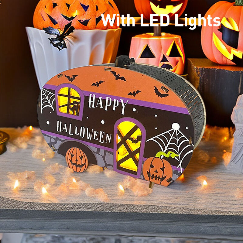 Festival Halloween Wooden Pumpkin Light Decorations Lighted Table Decor, Battery Operated Halloween Tabletop Centerpiece manufacture