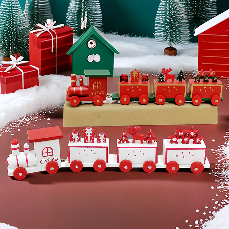 Happy Trees 4 Pcs Wooden Christmas Train with Snowman, Mini Train Decor Set for Christmas Party, Christmas Train Ornament Gift supplier