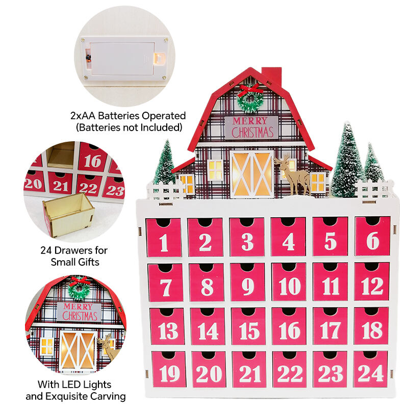 Wooden Advent Calendar With 24 Drawers Wooden Laser Cut Christmas Scene And Light Up For Christmas Gift manufacture