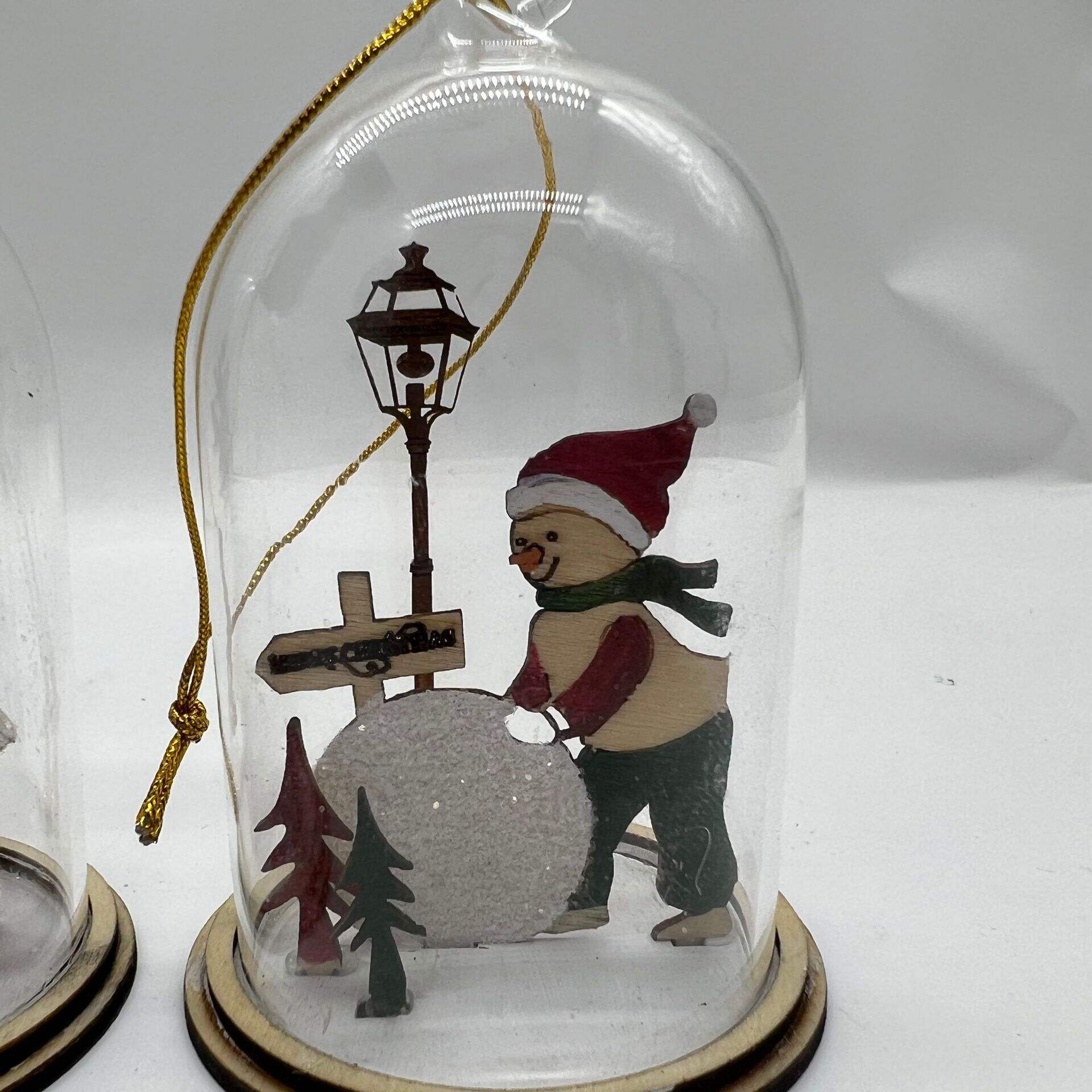 Christmas Led lighting Hanging Glass Christmas Ornaments Christmas Snowman With Child Wooden Decoration supplier