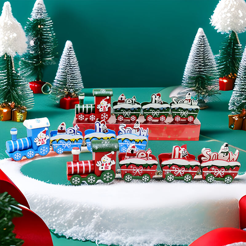 Happy Trees 4 Pcs Wooden Christmas Train with Snowman, Mini Train Decor Set for Christmas Party, Christmas Train Ornament Gift supplier
