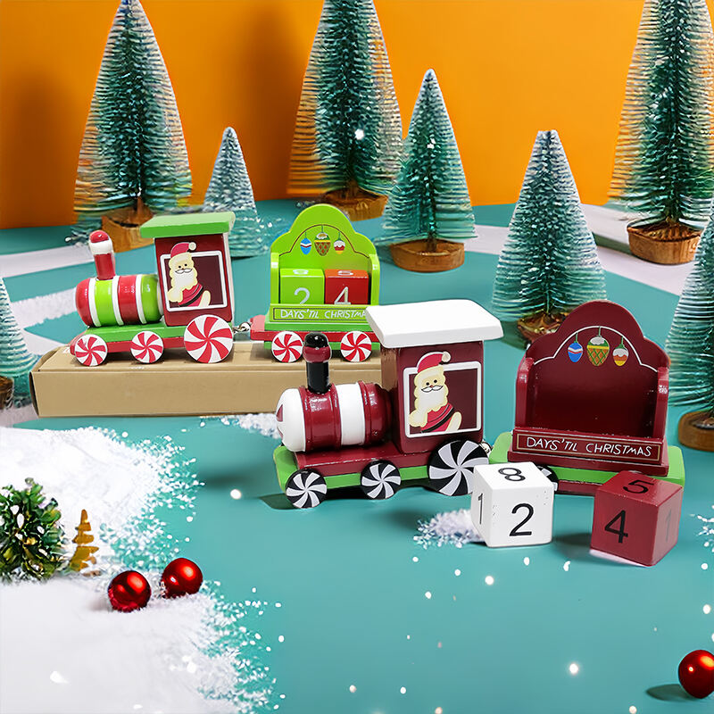 Christmas Painted Wooden Decoration Mini Train for Xmas Table Top Ornament for Festival Party details