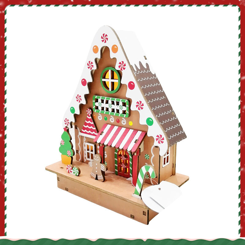 Colourful Christmas Gingerbread House Christmas Table Decorations With Wooden Laser Cut Christmas Scene And Light Up  For Christ factory