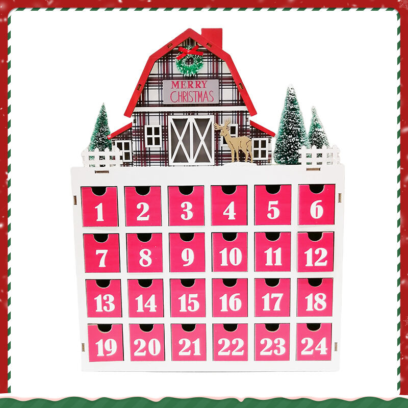 Wooden Advent Calendar With 24 Drawers Wooden Laser Cut Christmas Scene And Light Up For Christmas Gift supplier
