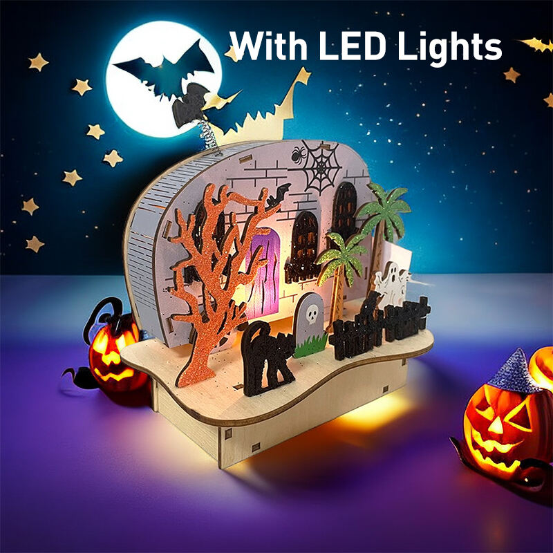 Festival Halloween Decorations Light Wooden Lighted Table Decor, Battery Operated Halloween Tabletop Centerpiece factory