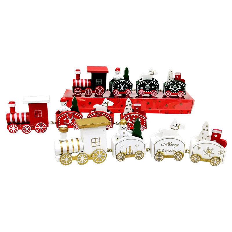 Christmas Painted Wooden Decoration Mini Train for Xmas Table Top Ornament for Festival Party details