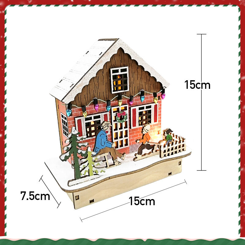 Colourful House Christmas Table Decorations With Wooden Laser Cut Christmas Scene And Light Up  For Christmas Gift factory