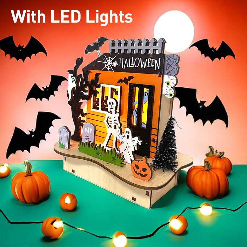 Festival Halloween Decorations Light Wooden Lighted Table Decor, Battery Operated Halloween Tabletop Centerpiece Decorations supplier