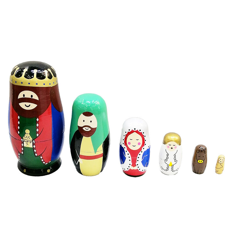 6Pcs Russian Matryoshka Dolls Handmade Wooden Christmas Table Decoration Doll Nesting Dolls Set for Kids Birthday Toy Gift supplier