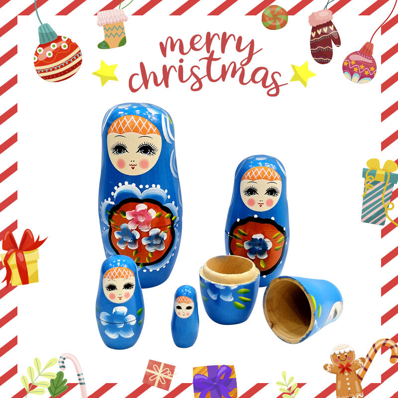 5Pcs Russian Matryoshka Dolls Handmade Wooden Christmas Table Decoration Doll Nesting Dolls Set for Kids Birthday Toy Gift details