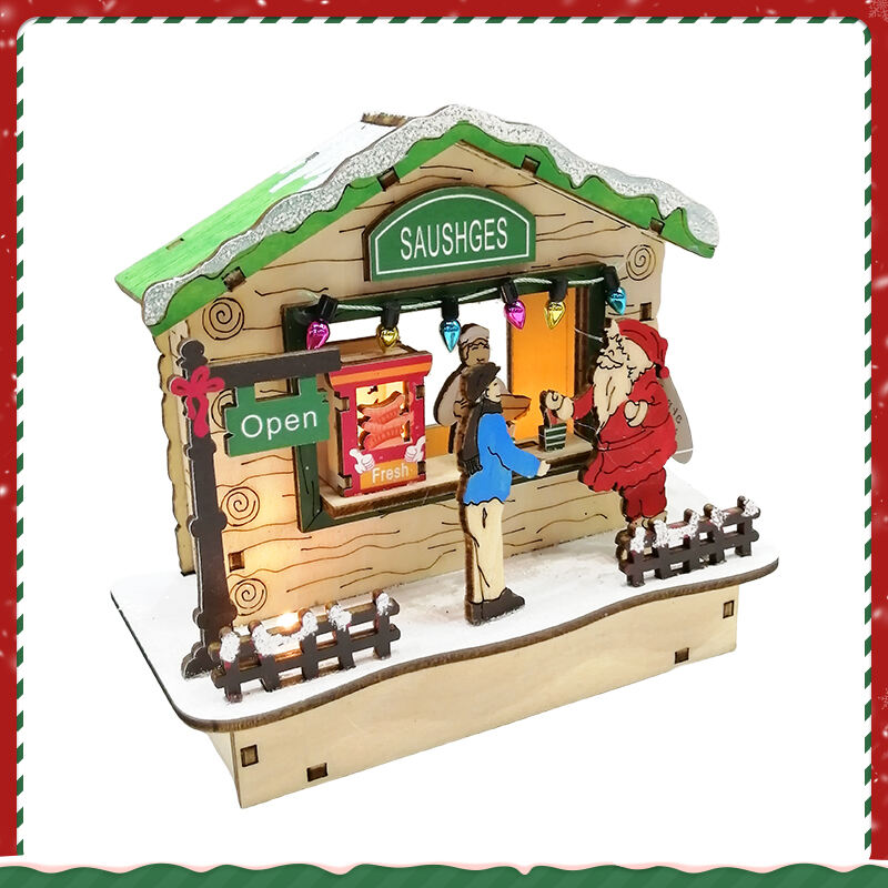 Colourful  House Christmas Table Decorations With Wooden Laser Cut Christmas Scene And Light Up  For Christmas Gift details