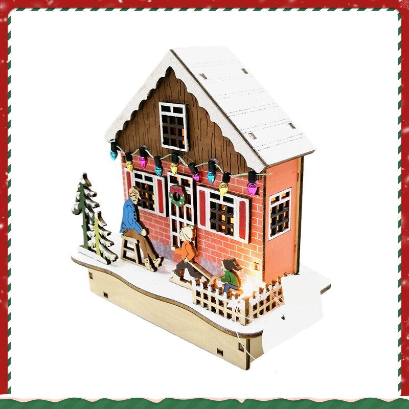 Colourful House Christmas Table Decorations With Wooden Laser Cut Christmas Scene And Light Up  For Christmas Gift supplier