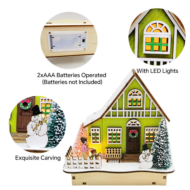 Colourful House Christmas Table Decorations With Wooden Laser Cut Christmas Scene And Light Up  For Christmas Gift manufacture