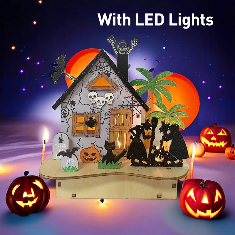 Festival Halloween Decorations Light Wooden Lighted Table Decor, Battery Operated Halloween Tabletop Centerpiece Decorations manufacture