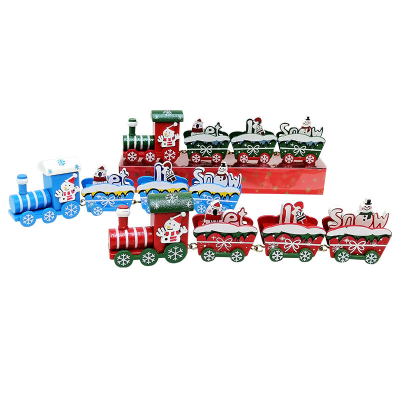 Happy Trees 4 Pcs Wooden Christmas Train with Snowman, Mini Train Decor Set for Christmas Party, Christmas Train Ornament Gift factory