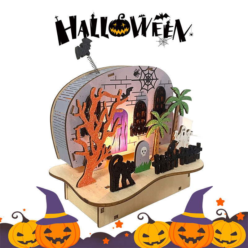 Festival Halloween Decorations Light Wooden Lighted Table Decor, Battery Operated Halloween Tabletop Centerpiece details