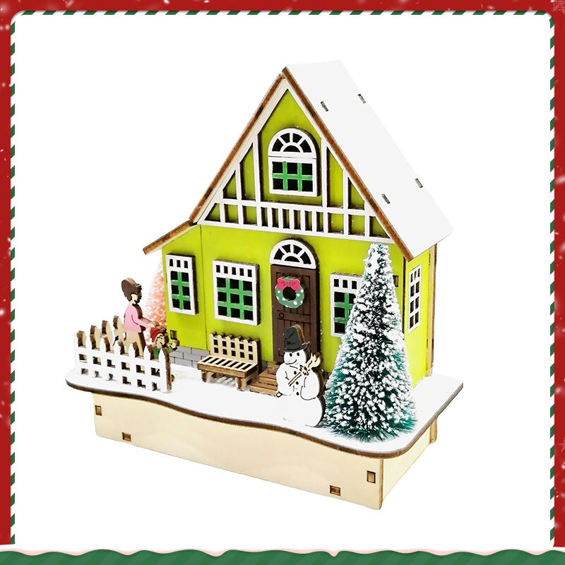 Colourful House Christmas Table Decorations With Wooden Laser Cut Christmas Scene And Light Up  For Christmas Gift details