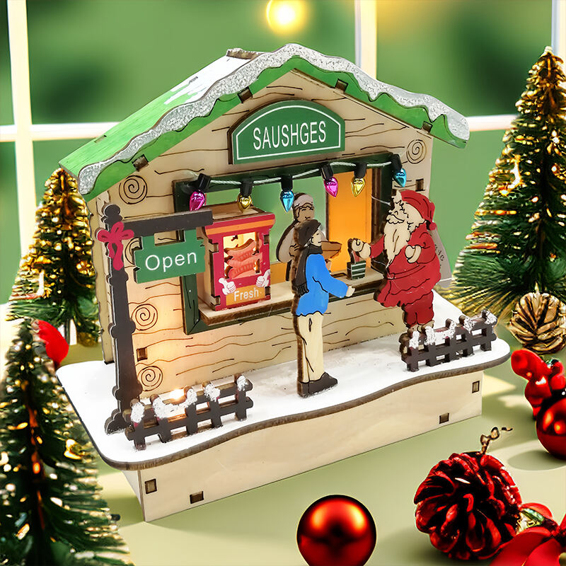 Colourful  House Christmas Table Decorations With Wooden Laser Cut Christmas Scene And Light Up  For Christmas Gift manufacture