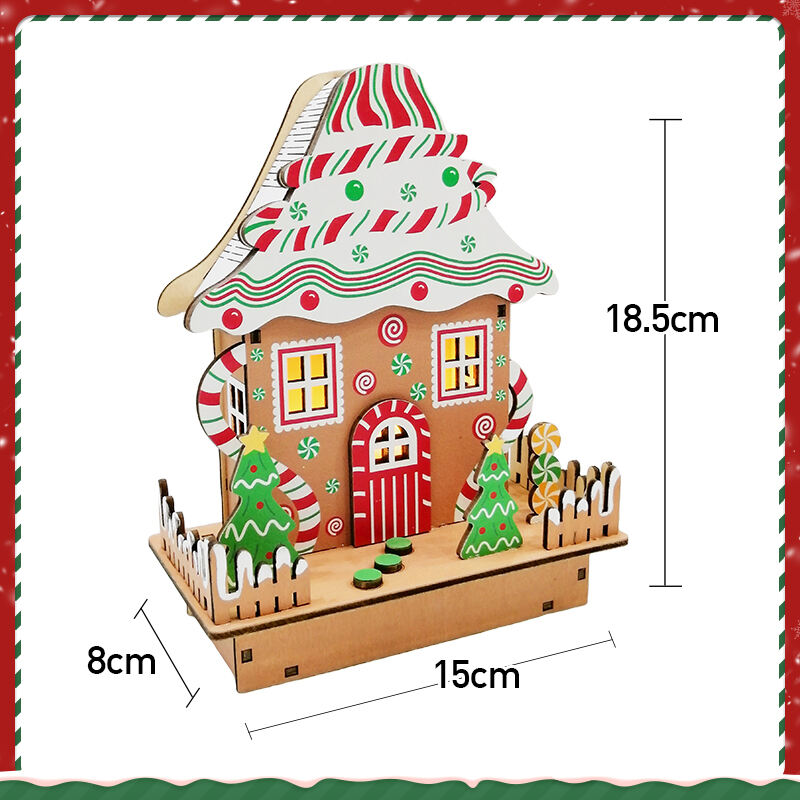 Colourful Gingerbread House Christmas Table Decorations With Wooden Laser Cut Christmas Scene And Light Up  For Christmas Gift details