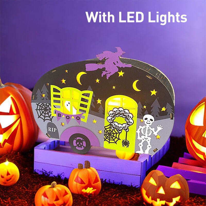 Festival Halloween Lights Decorations Wooden Lighted Table Decor, Battery Operated Halloween Tabletop Centerpiece Decorations Fo factory