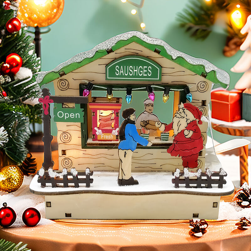 Colourful  House Christmas Table Decorations With Wooden Laser Cut Christmas Scene And Light Up  For Christmas Gift manufacture