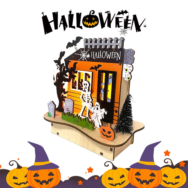 Festival Halloween Decorations Light Wooden Lighted Table Decor, Battery Operated Halloween Tabletop Centerpiece Decorations details