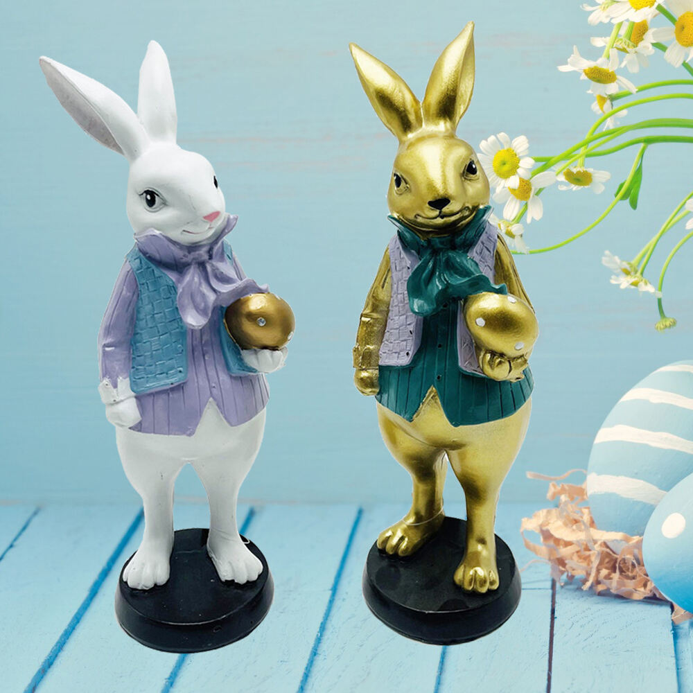 Eastern Decorations Polyresin Standing Boy Bunny Table Top Decoration For Home Table Easter Rabbit Craft Gifts factory