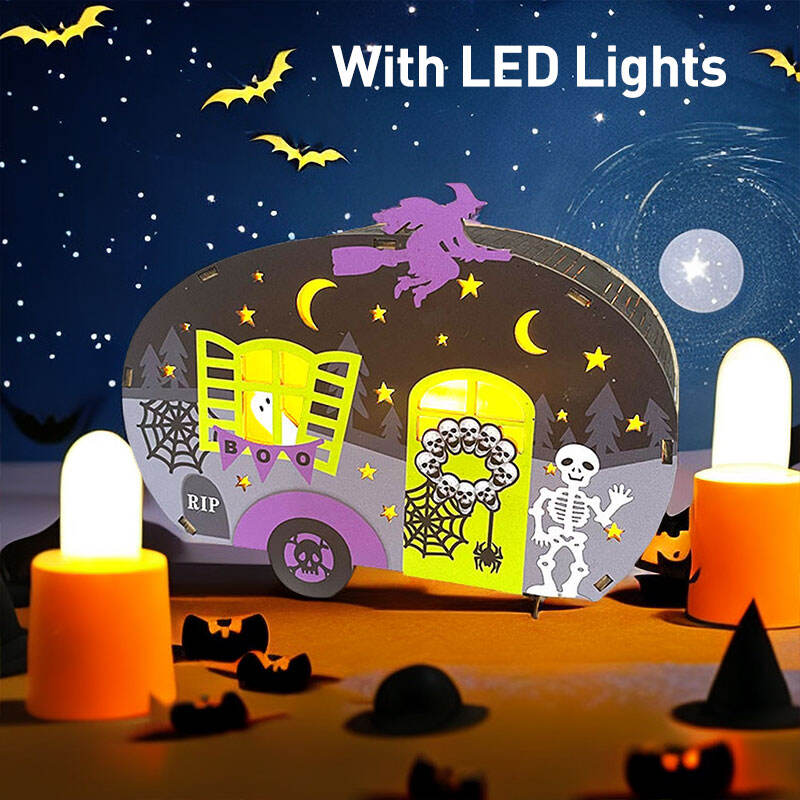 Festival Halloween Lights Decorations Wooden Lighted Table Decor, Battery Operated Halloween Tabletop Centerpiece Decorations Fo manufacture