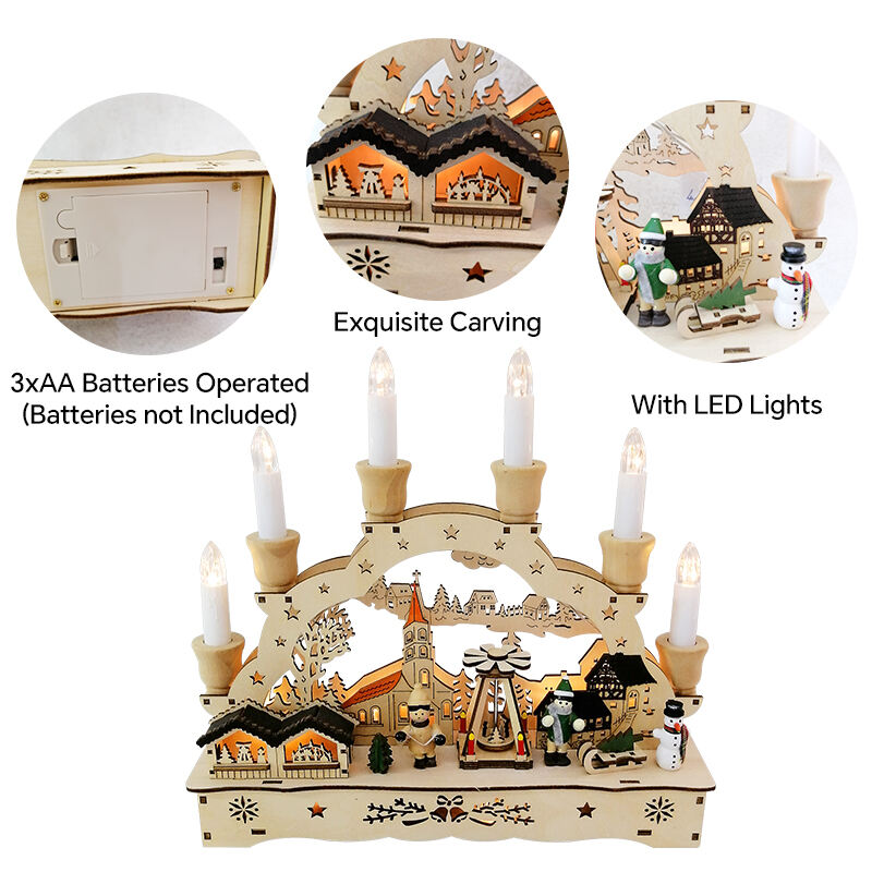 Christmas House Village With Wooden Laser Cut Christmas Scene And Light Up Arch Bridge For Christmas Gift details